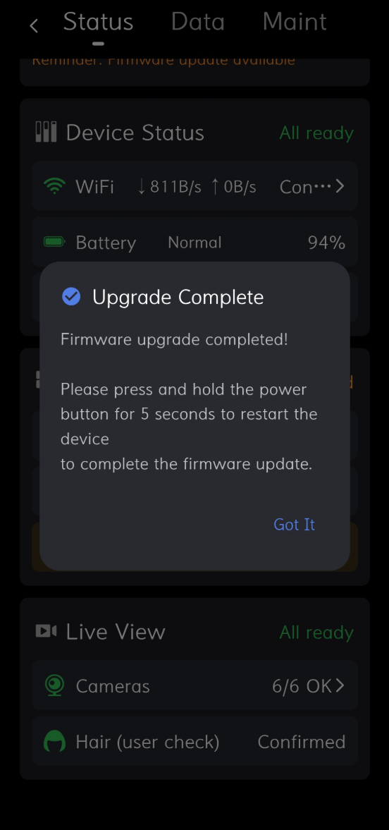 Firmware upgrade complete