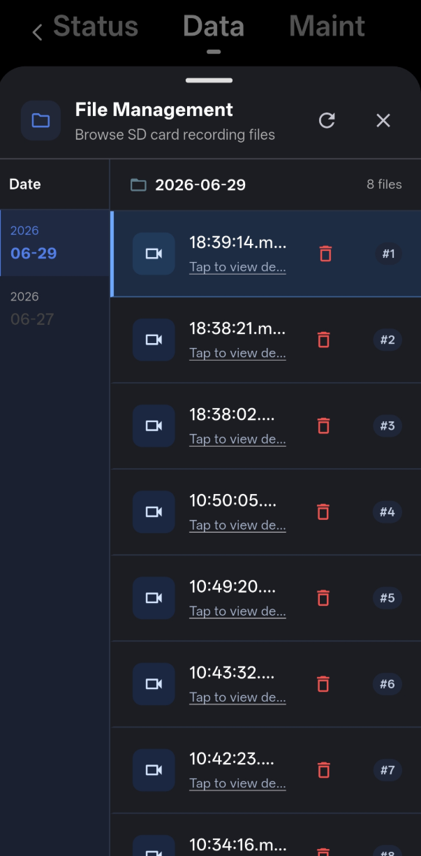 Data - Recording Playback - Browse SD Card Files