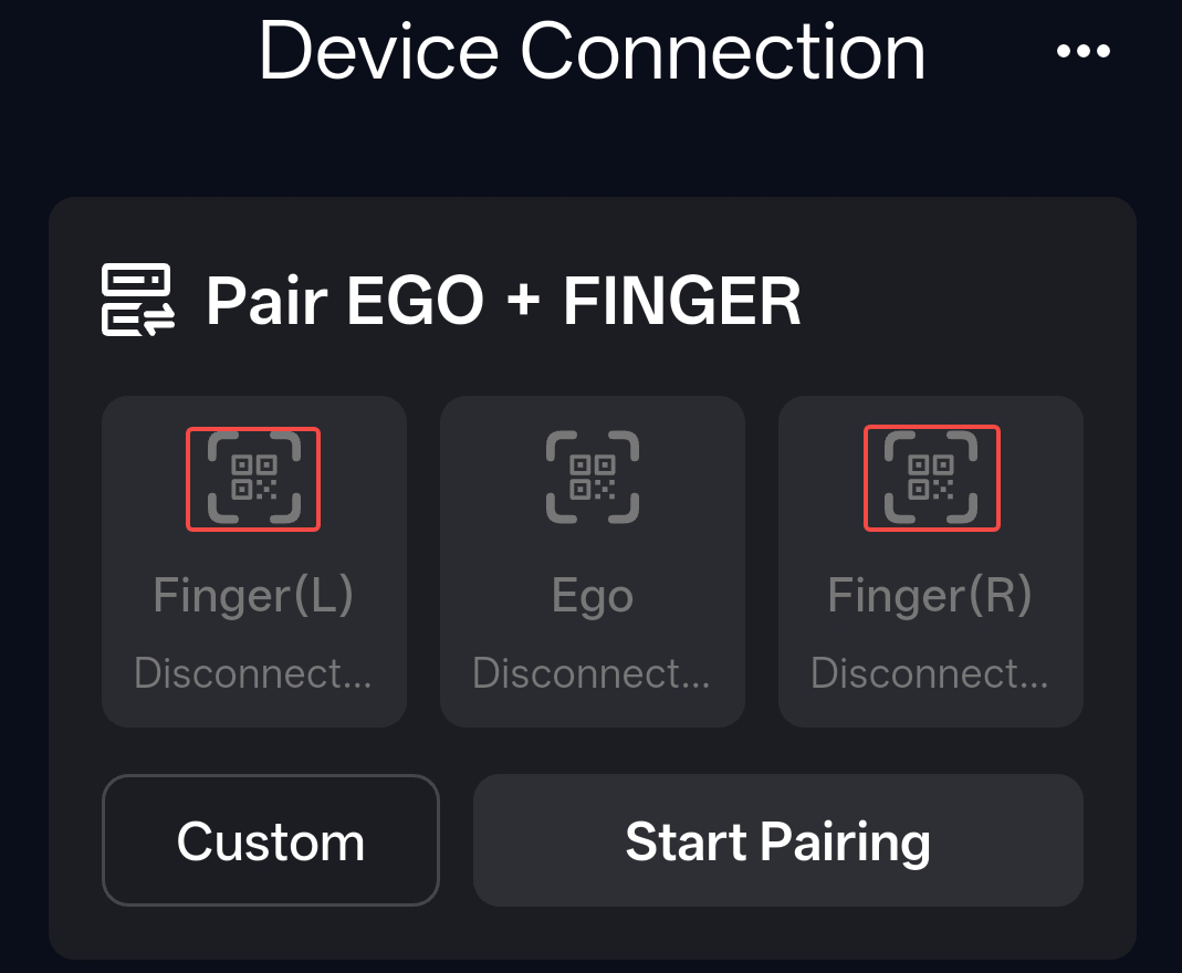 Finger App connection: device connection screen
