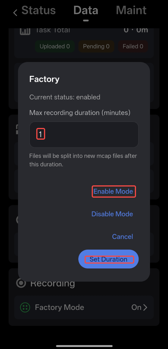 Data - Factory Mode
