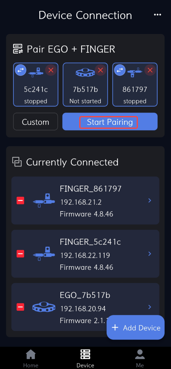Ego-Finger pairing: tap Quick Pairing