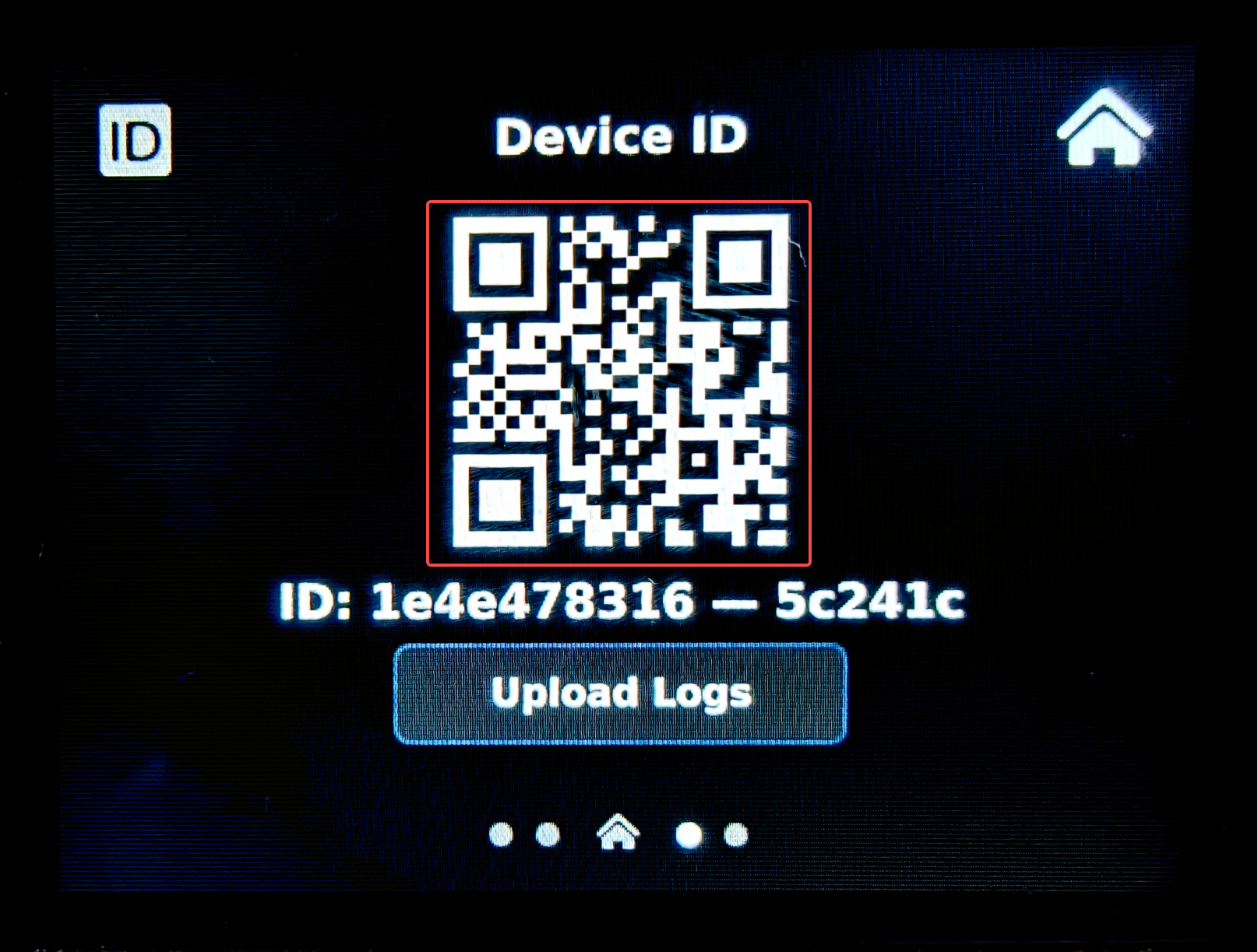 Finger App connection: device ID QR code