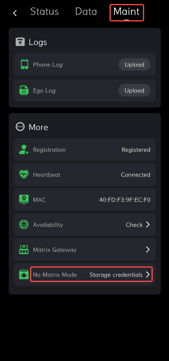 No Matrix Mode entry