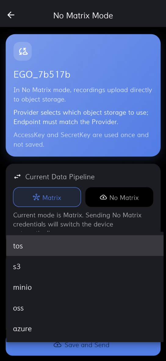 No Matrix Mode storage configuration