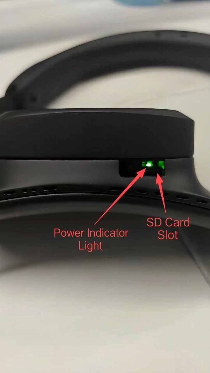 Power indicator and SD card slot